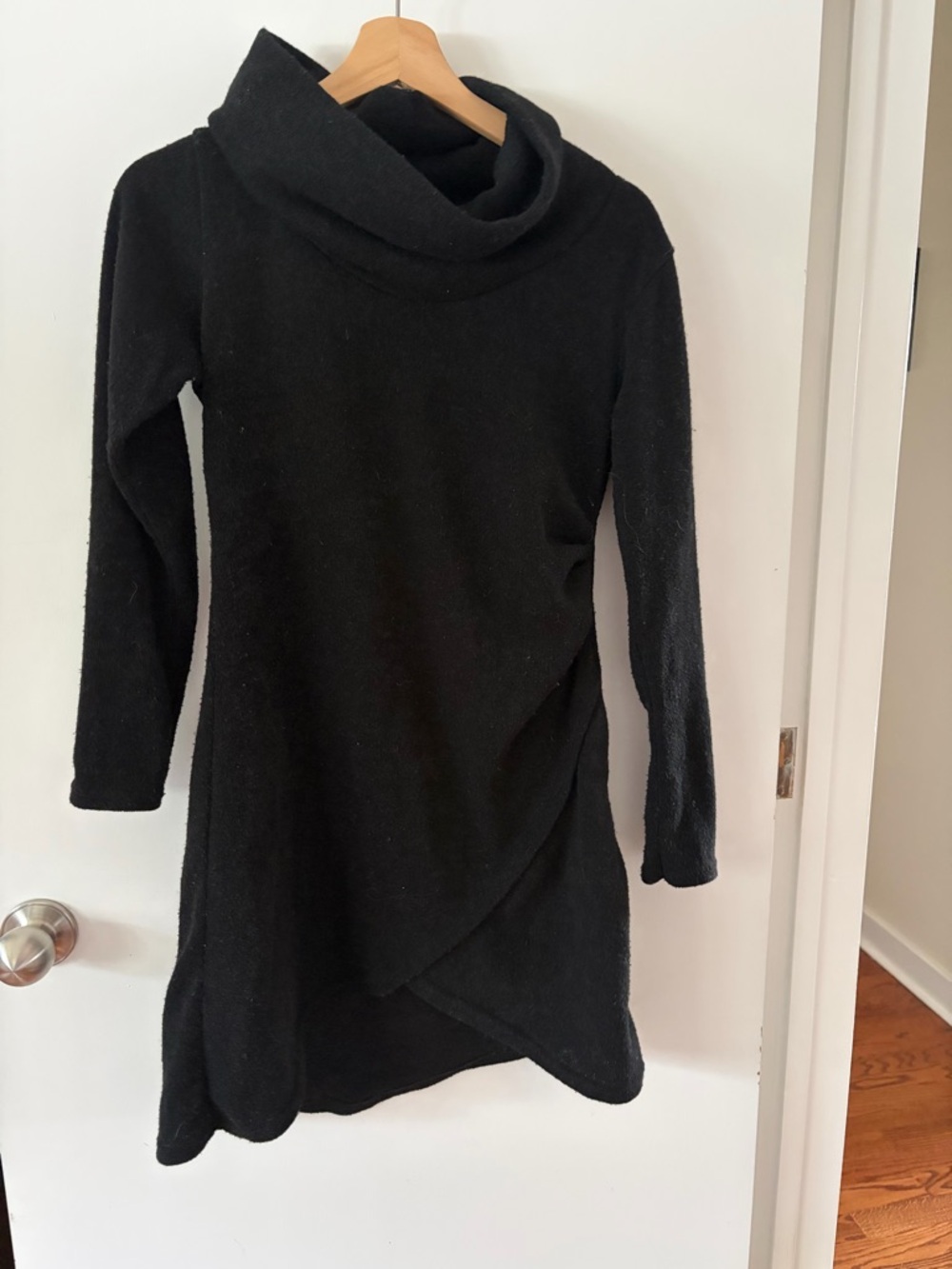 Black Cowl Neck Women's Sweater Dress